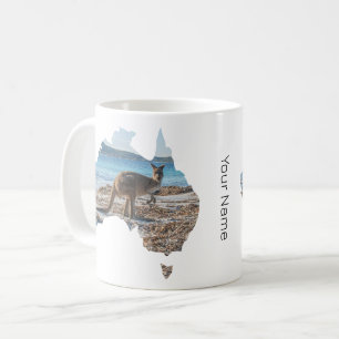 Australia Shape Kangaroo on the Beach Photo Coffee Mug