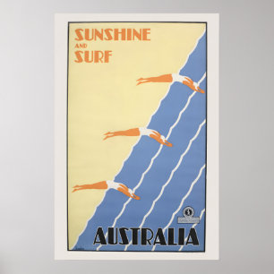 Australia Sun and Surf 1930s Vintage Diving Travel Poster
