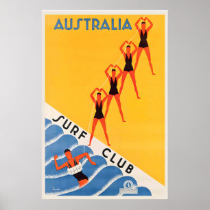 Australia Surf Club Vintage Travel Poster - Framed