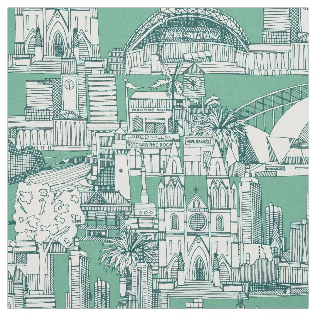 Australia toile de jouy dark teal peppermint fabric (Swatch)