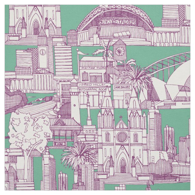 Australia toile de jouy purple peppermint fabric (Swatch)