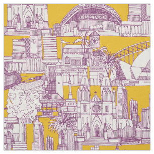 Australia toile de jouy purple yellow fabric