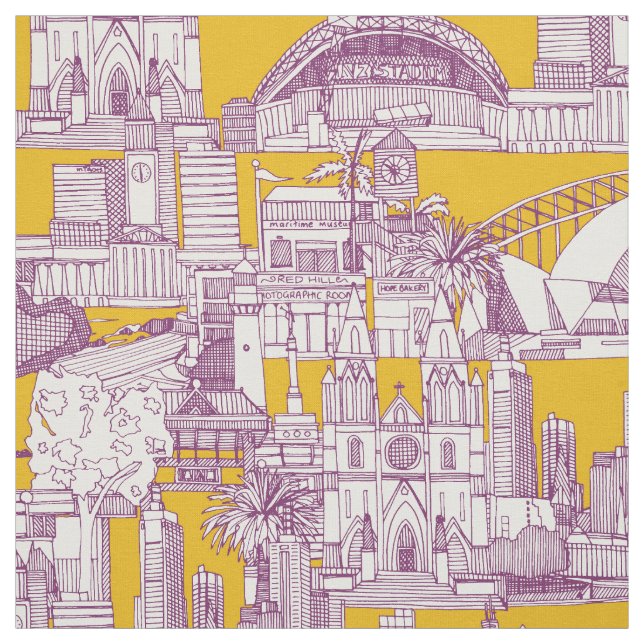 Australia toile de jouy purple yellow fabric (Swatch)