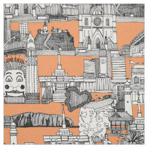 AUSTRALIA toile de jouy tangerine Fabric