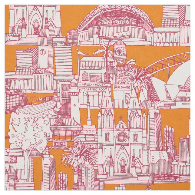 Australia toile de jouy viva magenta satsuma fabric (Swatch)