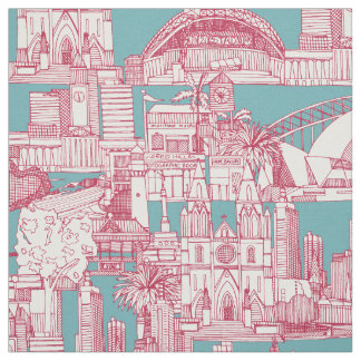 Australia toile de jouy viva magenta turquoise fabric