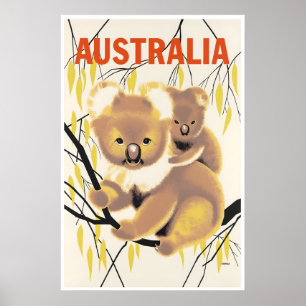 Australia Travel Poster Australian Art Koala Bears