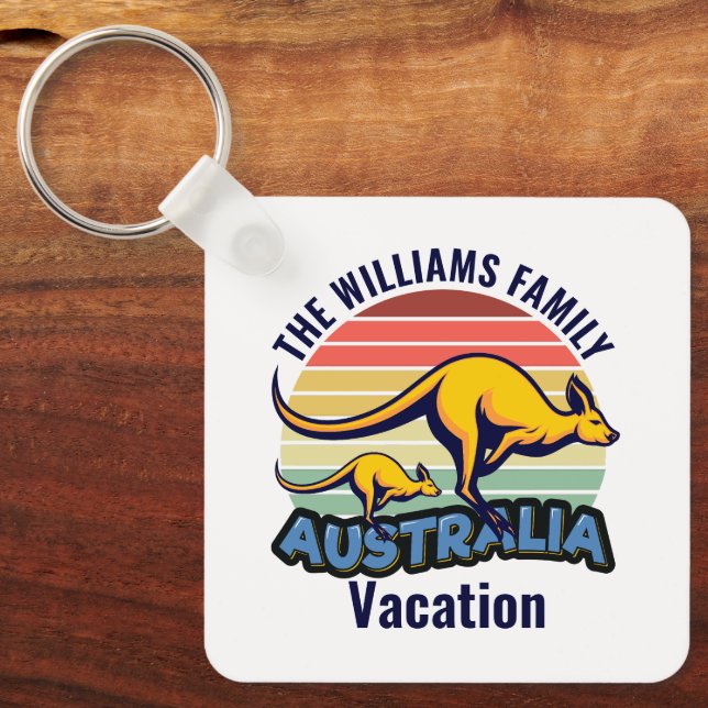 Australia Trip Cute Kangaroo Sunset Custom Key Ring (Front)