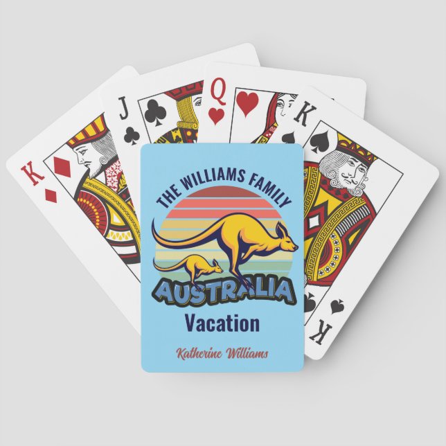 Australia Trip Cute Kangaroo Sunset Custom Travel Playing Cards (Back)