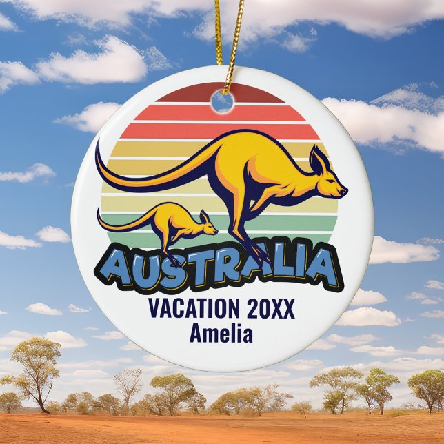 Australia Trip Kangaroo Sunset Souvenir Christmas Ceramic Ornament (Creator Uploaded)
