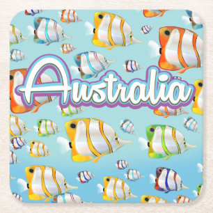 Australia Tropical fish travel poster Square Paper Coaster