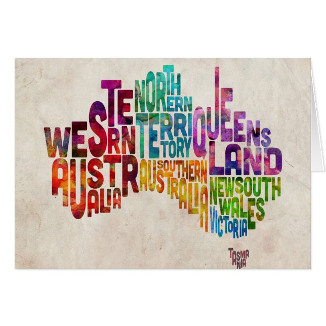Australia Typographic Text Map (Front Horizontal)