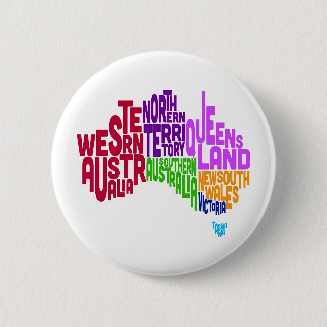 Australia Typographic Text Map 6 Cm Round Badge (Front)