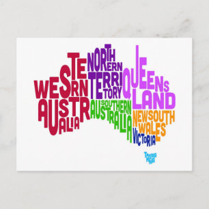 Australia Typographic Text Map Postcard
