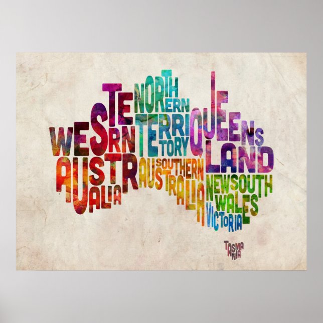 Australia Typographic Text Map Poster (Front)