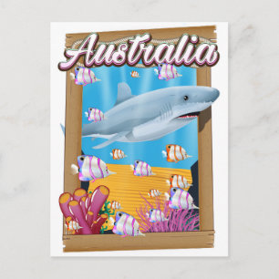 Australia Underwater shark travel poster Postcard