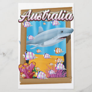 Australia Underwater shark travel poster Stationery