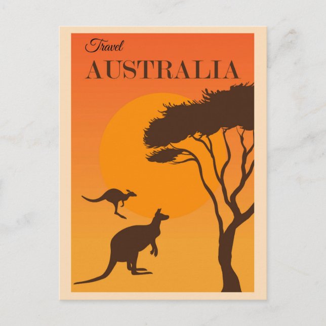 Australia Vintage Kangaroo Travel Poster Postcard (Front)