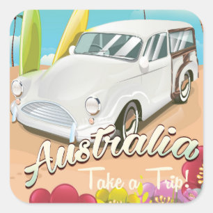 Australia vintage surf travel poster square sticker
