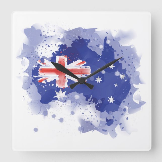 Australia Watercolor Map Square Wall Clock (Front)