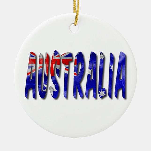 Australia Word With Flag Texture Ceramic Ornament (Front)