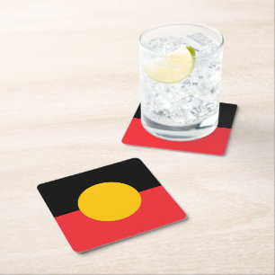 Australian Aboriginal flag  Square Paper Coaster