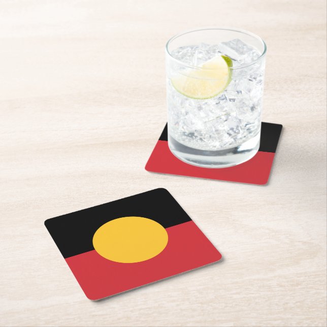 Australian Aboriginal flag  Square Paper Coaster (Insitu)