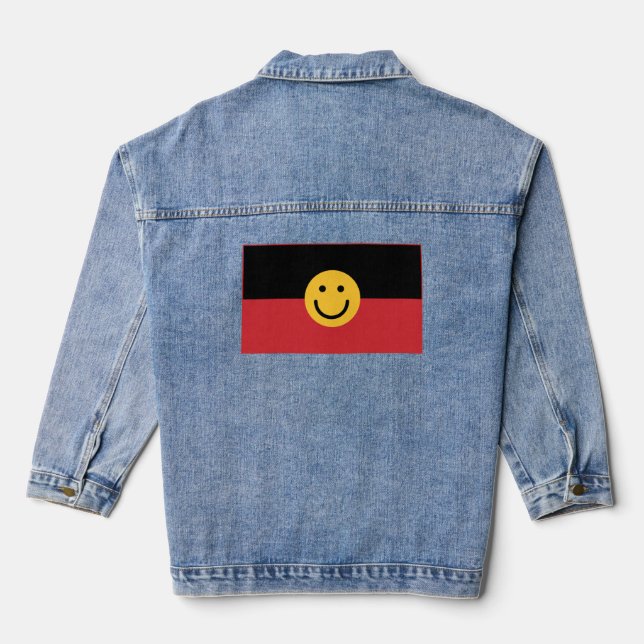 Australian Aboriginal flag with smile Denim Jacket (Back)