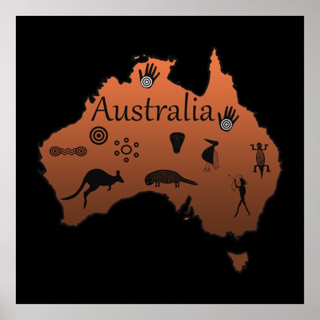 australian aboriginal map with symbols poster (Front)