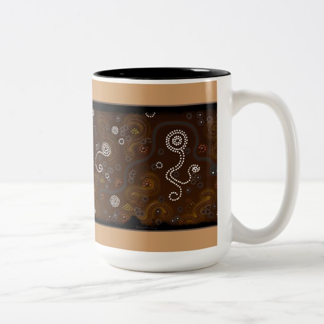 Australian Aboriginal Style Desert Art Two-Tone Coffee Mug (Right)