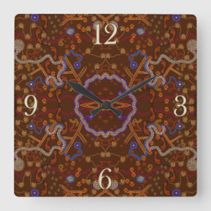 Australian Aboriginal-style Walkabout Art Design Square Wall Clock