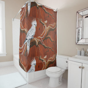 Australian Aboriginal-themed Cockatiel Shower Curtain