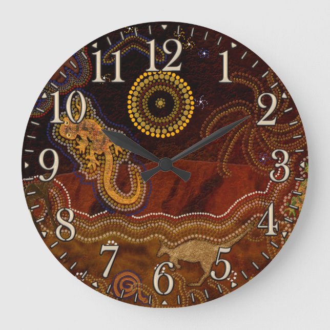 Australian Aborigine Dreamtime & Animals Large Clock (Front)
