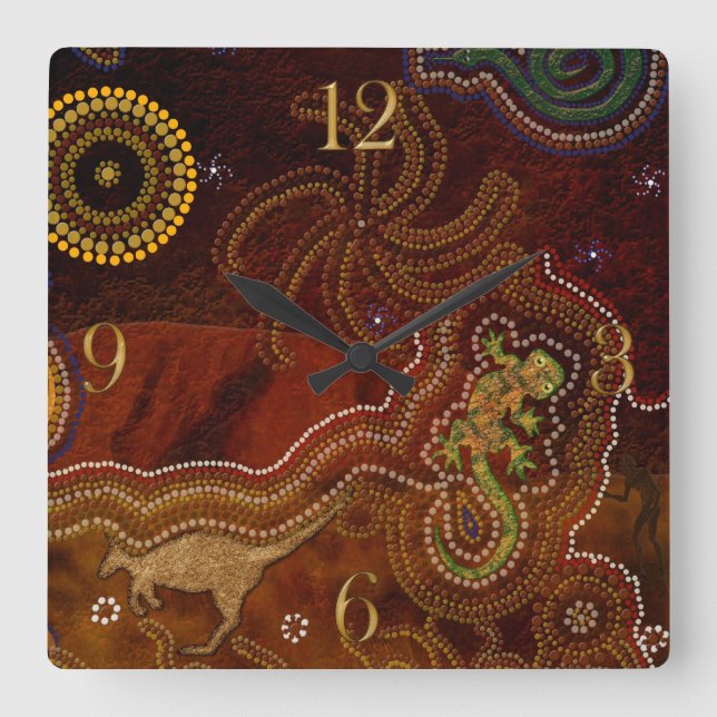 Australian Aborigine Dreamtime & Animals Square Wall Clock (Front)