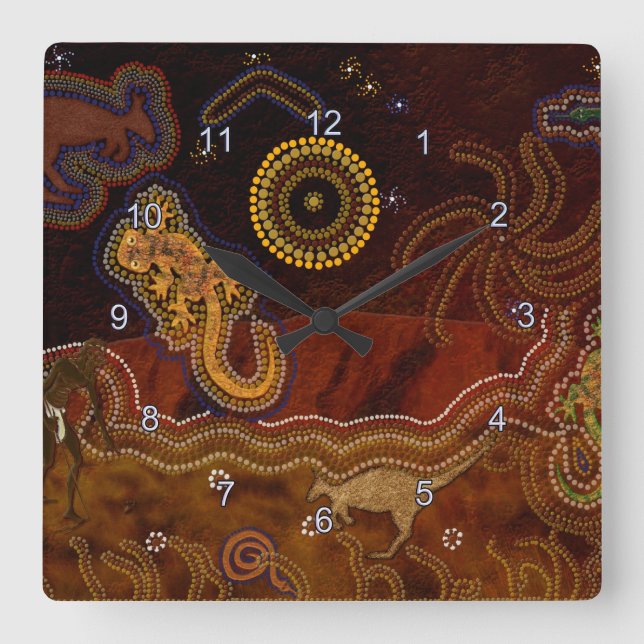 Australian Aborigine Dreamtime & Animals Square Wall Clock (Front)