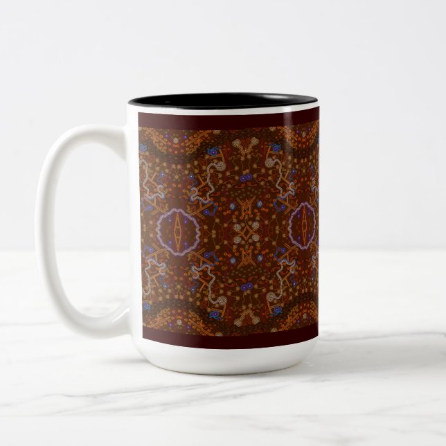 Australian Aborigine Walkabout with Animal Tracks Two-Tone Coffee Mug (Left)