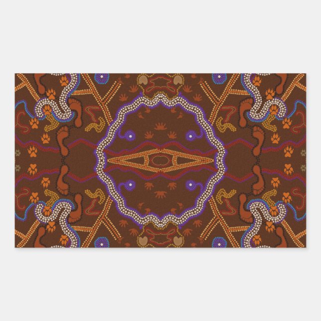 Australian Aborigines Walkabout with Animal Tracks Rectangular Sticker (Front)