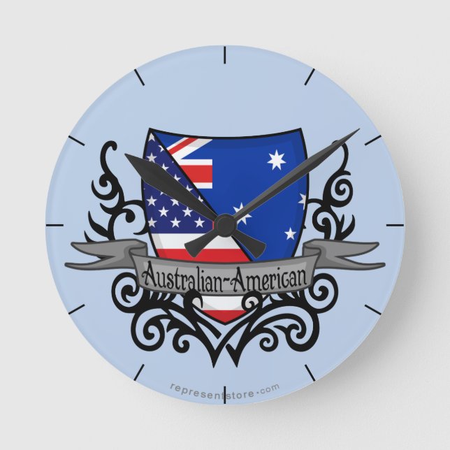 Australian-American Shield Flag Round Clock (Front)