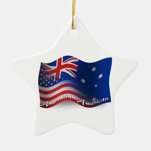 Australian-American Waving Flag Ceramic Tree Decoration (Front)
