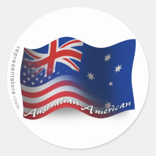 Australian-American Waving Flag Classic Round Sticker
