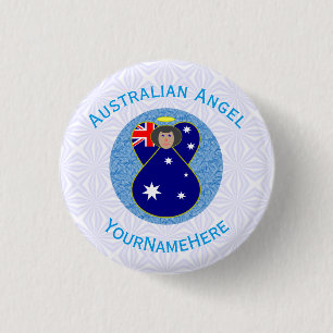 Australian Angel Blue White Personalised 3 Cm Round Badge