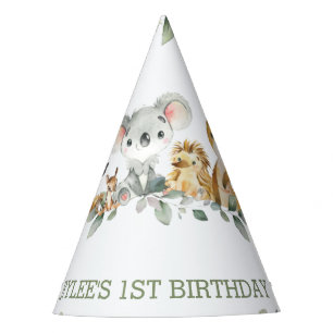 Australian Animal Greenery 1st Birthday Boy Girl Party Hat