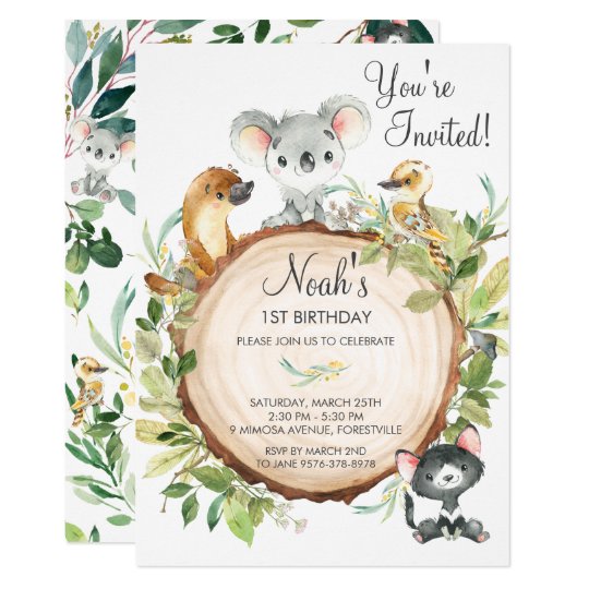 australian animals cute koala 1st birthday party invitation zazzlecomau