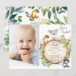 Australian Animals Cute Koala 1st Birthday Photo Invitation