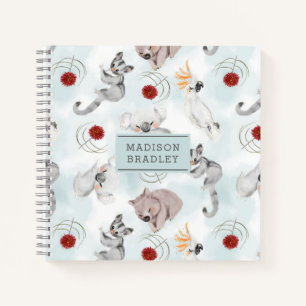 Australian Animals Cute Watercolour Personalised Notebook