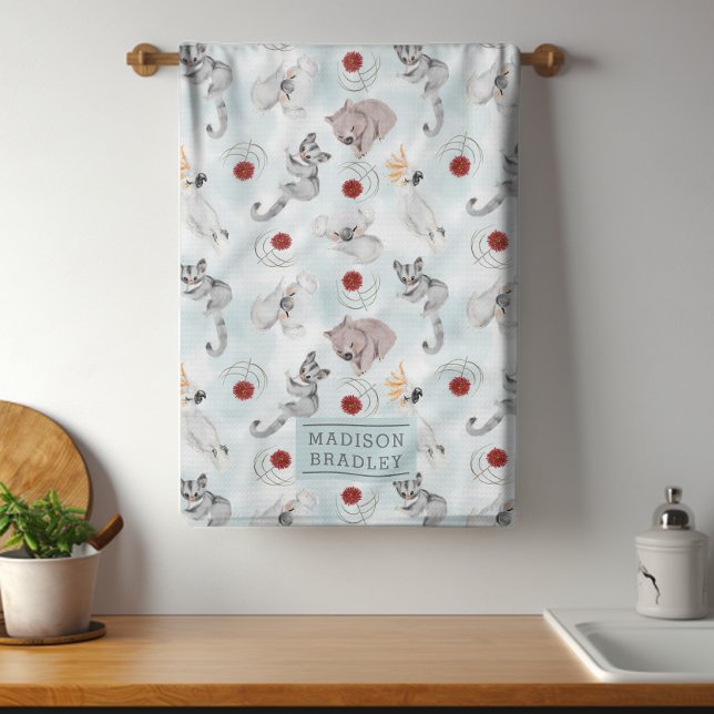 Australian Animals Cute Watercolour Personalised Tea Towel (Creator Uploaded)