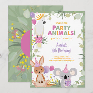 Australian Animals Girls Birthday Invitation
