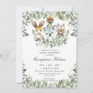 Australian Animals Greenery Neutral Baby Shower Invitation