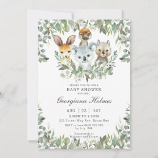 Australian Animals Greenery Neutral Baby Shower Invitation