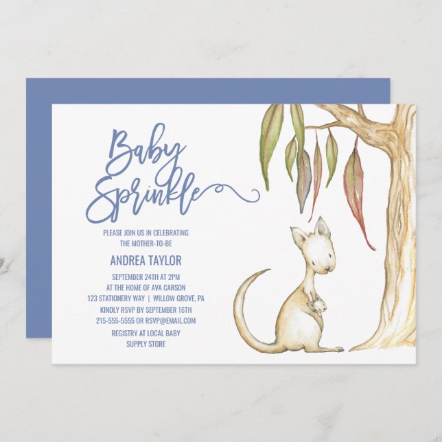 Australian Animals | Kangaroo & Joey Baby Sprinkle Invitation (Front/Back)